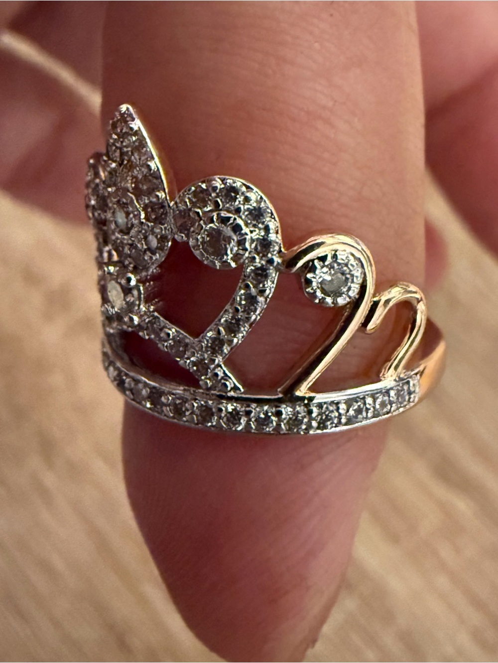 Gold-Tone Heart Tiara Ring with Clear Crystals - Women Jewelry